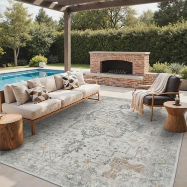 Imagem de GENIMO Tapete para área externa e interna, 20 x 25 cm, impermeável, não cai, fácil de limpar, tapete boho para pátio, sala de estar, varanda, sala de jantar, trailer, deck, quarto, acampamento