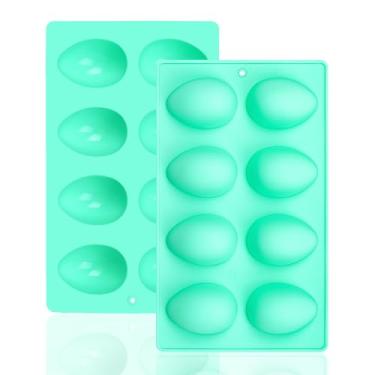 Imagem de Haakong Conjunto de 2 moldes de ovos de silicone com 8 cavidades para pastelaria de silicone para decoração de bolos e doces de chocolate (2, verde)
