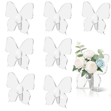 Imagem de 8 vasos de flores de borboleta, vaso de acrílico transparente de 20 x 15 cm para flores, vaso de borboleta de acrílico transparente, vasos de arte moderna para decoração de casa, mesa, quarto, sala de