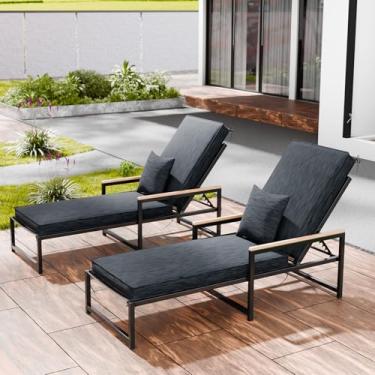 Imagem de Conjunto de 2 almofadas de espreguiçadeira para ambientes externos, à prova d'água e resistente a desbotamento, à prova d'água e resistente ao desbotamento, com capa removível, almofada de