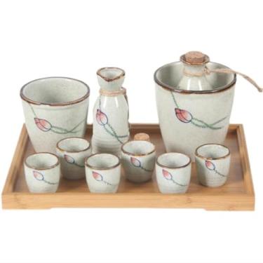 Imagem de Garrafa de cerâmica pequena copo de vinho de saquê japonês dispensador de vinho doméstico com bandeja (D conforme mostrado)