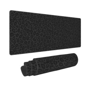 Imagem de Gbuzozie Mouse pad grande com estampa de leopardo preto GG com bordas costuradas base de borracha antiderrapante para laptop tapete de mesa para decoração de mesa de escritório, casa, 80 x 30 cm