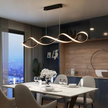 Imagem de Luminária pendente de LED para mesa de jantar, com intensidade ajustável e controle remoto. Design criativo, ideal para ilha de cozinha, bar, café e mesa de restaurante (preta, 80 cm).
