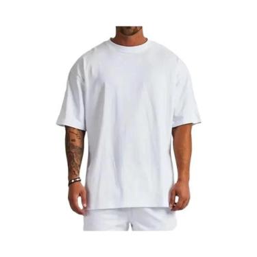Imagem de Camiseta Masculina Oversized 100% Algodão Preta Branca Lisa Básica Cas