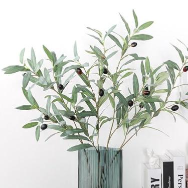 Imagem de WISTART 8 peças de ramo de oliveira artificial com frutas, hastes de plantas verdes falsas, decoração de casa mediterrânea realista, arranjo de estilo de fazenda