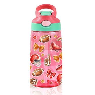 Imagem de Garrafa de água infantil para carro de rúgbi de 400 ml com tampa de canudo - Garrafas de água de futebol para crianças, à prova de vazamentos, leves e duráveis para escola, capa de canudo pop-up, copo