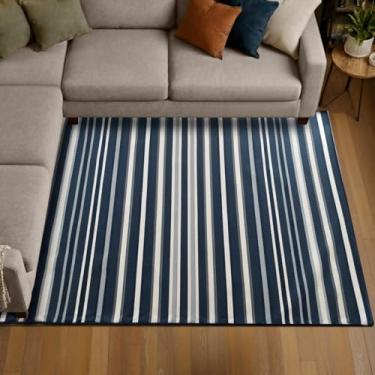 Imagem de 1 Tapete Sala Sofá Antiderrapante Grande 200X250 Js Do Li Vr (M20 Azul - Listrado Geométrico Moderno)