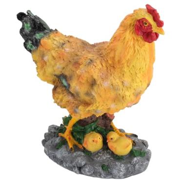 Imagem de TOPINCN Estátua de Jardim de Galinha, Escultura de Frango de Resinas Realistas Com Pintinho Pequeno, Decoração Externa para Todos Os Climas para Jardim de Fadas, Plantações Suculentas,