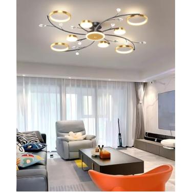 Imagem de Luminárias de teto LED modernas para sala de estar, iluminação embutida, quarto, douradas, dimerizáveis, com controle remoto, adequadas para cozinha, sala de jantar e escritório (8+1)