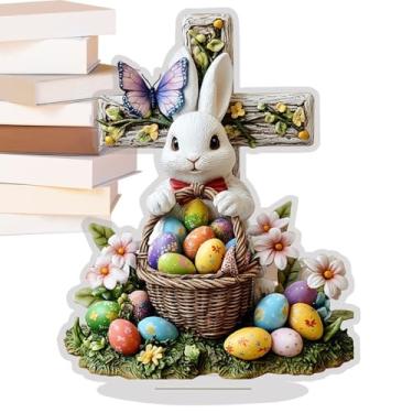 Imagem de Decoração de coelhinho da Páscoa | Peça central de primavera sazonal 2D, decorações de mesa de ovo de coelhinho da primavera, para casa, sala de estar, prateleira, armário de mesa, manto de festa de