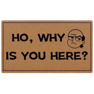 Imagem de Ho, Why is You Here Capacho engraçado para porta da frente, interior, exterior, varanda, entrada, entrada, tapete fofo de boas-vindas para casa de fazenda, tapetes de coco artificial para entrada de