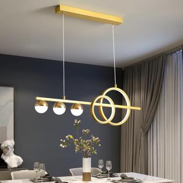 Imagem de Luminária pendente LED para mesa de jantar, com intensidade regulável e controle remoto. Luminária de teto LED moderna para sala de jantar, cozinha e escritório (dourada, 80 cm de compriment