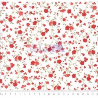 Imagem de Tecido Tricoline Floral Marina Vermelho - Tecidos Caldeira - 50 cm x 1