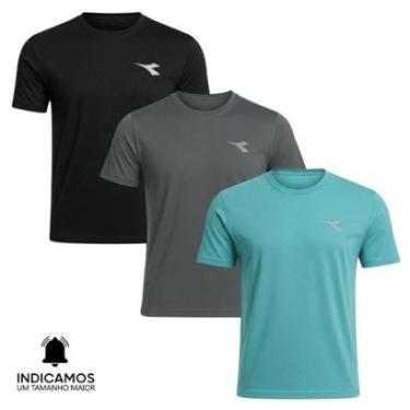 Imagem de Kit 3 Camisetas Diadora Small Logo Masculina - Azul Turquesa e Preto XGG-Masculino