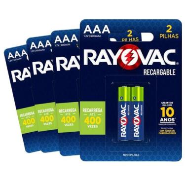Imagem de 8 Pilhas Recarregável Econômica Rayovac Aaa 600 Mah