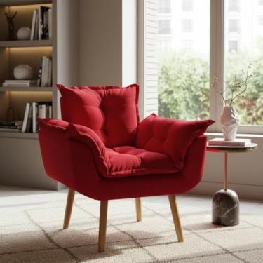 Imagem de Poltrona Alice Decorativa Para Sala Cadeira Reforçada Para Recepção Manicure Clínica Sala De Espera Consultório Escritório Pé Castanho - Clique & Decore (Vermelho)