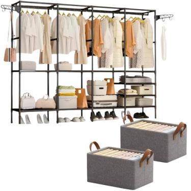 Imagem de Kit 2 Cestos Organizadores Caixa Dobrável Multiuso + Arara Cabideiro 4