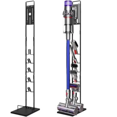 Imagem de Lasvea Suporte a vácuo para limpadores sem fio Dyson V6, V7, V8, V10, V11, V12, V15 - Organizador de suporte de metal de base pesada com trava de gatilho, braçadeira de controle liga/desliga,