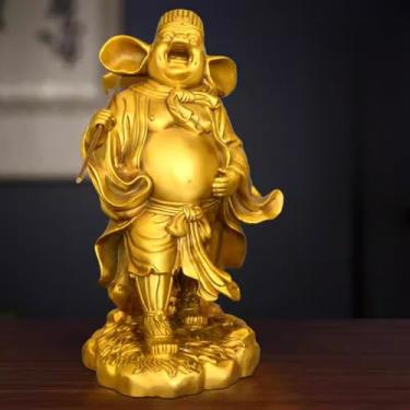 Imagem de FENNYYAR Ornamento de cobre puro Zhu Bajie, 24 cm, sala de estar, hall de entrada, decoração de mesa