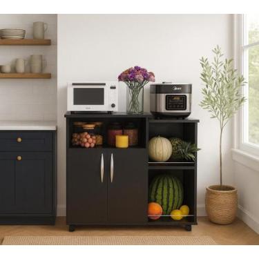 Imagem de Bancada de Cozinha Paneleiro Fruteira Com Porta e Rodízios Preto - Eco