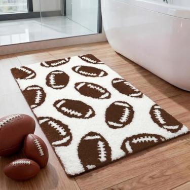 Imagem de Dunzy Tapete de futebol para quarto de menino, tapete macio com tema esportivo, lavável na máquina, tapete absorvente para sala de jogos, decoração de área de jogos, atletas, treinadores, fãs de