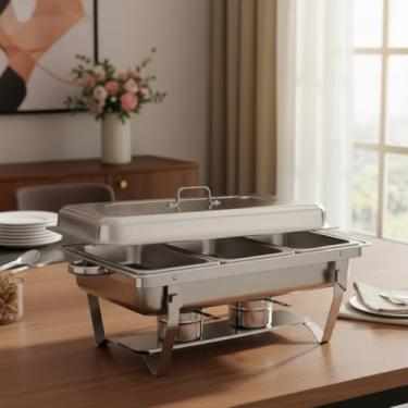 Imagem de Rechaud 3 Cubas Aço Inox Banho Maria Com Suporte e Fogareiro Capacidade 12 litros