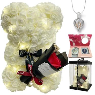 Imagem de TONGSUNA Colar de pérolas para mãe, avó, rosa branca, rosa, urso, caixa cega para o dia dos namorados, aniversário para ela, esposa, namorada, presente de casamento, aniversário, decoração de casa