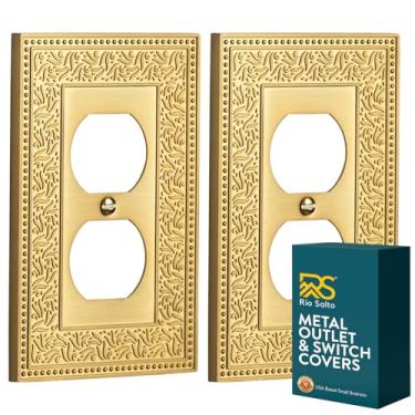 Imagem de Rio Salto Placa de parede de pérola botânica, capa de interruptor de luz de metal dourado, capas decorativas para tomadas de luz (latão escovado, 1 pacote duplo com 2)