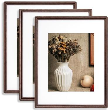 Imagem de Conjunto de 3 porta-retratos de 28 x 35,5 cm, moldura de madeira de nogueira maciça natural com vidro temperado de alto tempero, canto arredondado feito à mão, moldura de madeira 28 x 35 cm fosca para