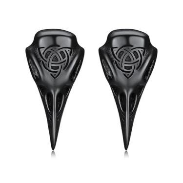 Imagem de OIDEA Brincos masculinos de corvo viking: brincos punk góticos de crânio de cruz celta brincos falsos leves hipoalergênicos de aço inoxidável joias presentes, one size, Metal, Sem pedra preciosa