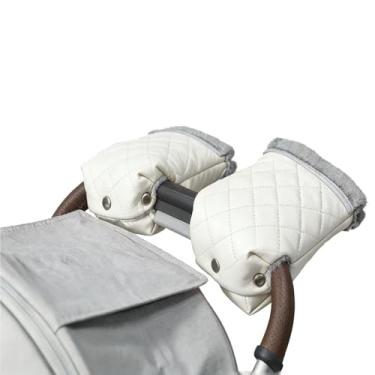 Imagem de Luvas para carrinho de bebê, luvas impermeáveis para guidão com forro de lã, ajuste universal para carrinho de bebê e carrinho de bebê, aquecedor de mão de inverno (bege)