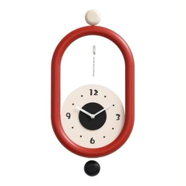 Imagem de Relógio de parede simples de cozinha não perfurado para sala de estar relógio de moda doméstico relógio de parede, adequado para hotéis, restaurantes e salas de estar. Decoração (vermelho)