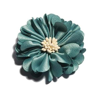 Imagem de NevStp 10 peças, 23 cores, 5 cm, tecido vintage, rugas, flores de cabelo de chiffon antigas para decoração de casamento, turquesa