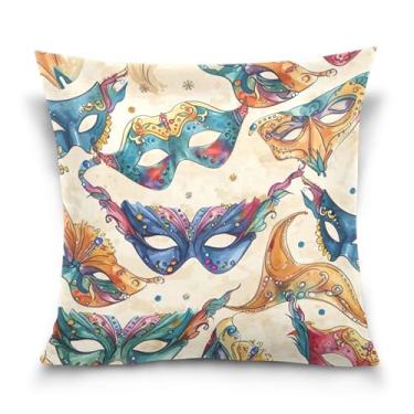 Imagem de Blueangle Capas de almofada padrão de máscaras de carnaval - 50 x 50 cm, decoração de férias de fazenda para sofá de casa (84)
