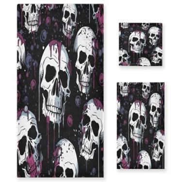 Imagem de xigua Conjunto de toalhas de banheiro com flor de crânio absorvente macio 3 peças toalha de banho toalha de mão toalhas decorativas para banheiro, academia, hotel, praia, piscina