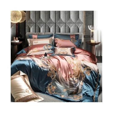 Imagem de Conjunto de capa de edredom estilo palácio europeu 4 peças de luxo bordado dourado brocado algodão egípcio conjunto de capa de edredom