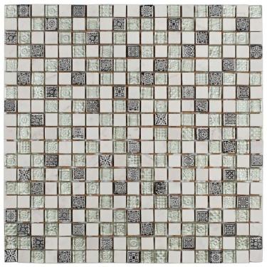 Imagem de Kit 1m² Pastilha de Vidro e Marmore 31cm X 31cm Branco