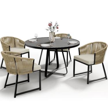 Imagem de Kit Mesa Wine E 4 Cadeiras Área Externa Espaço Gourmet Corda Náutica Bethari D04 Bege - Lyam Decor