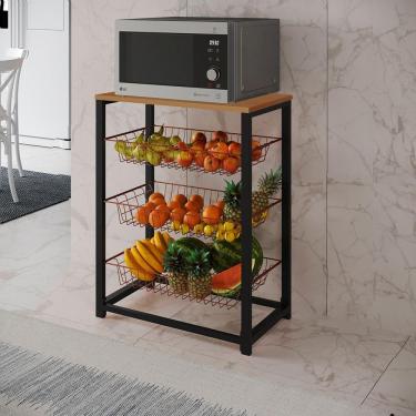 Imagem de Fruteira Com Suporte Para Micro-Ondas Barcelona Aço Preto Cesto Cobre Tampo Canela Cor: Canela