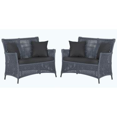 Imagem de 2 Sofás área Externa Igapó Alumínio Preta Corda Náutica E11 Prata