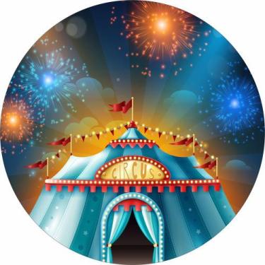 Imagem de Painel de Lona Redondo Circo e Fogos - Fabrika de Festa, 160x160cm