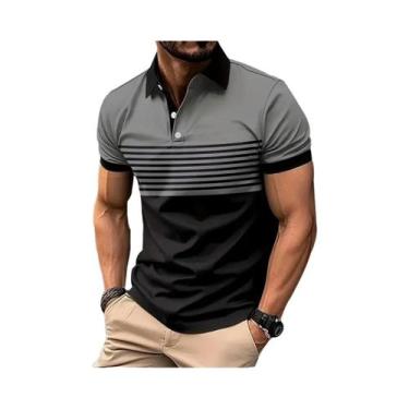 Imagem de Camisa Polo Listrada Casual Masculina Moda Verão 2025 Streetwear - NON
