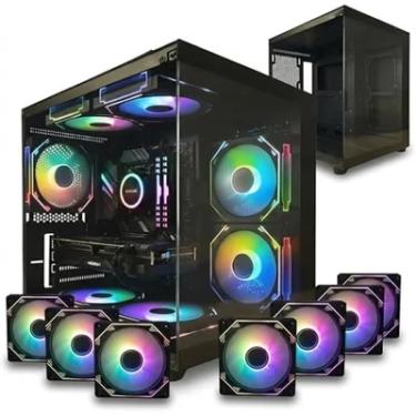 Imagem de Gabinete Gamer Preto Aquário com 7 Fans RGB Inclusas Mini Tower para Placas Micro Atx Mini ITX Vidro Temperado