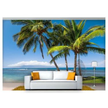 Imagem de Papel De Parede Praia Mar Coqueiros Céu 3D Npr252