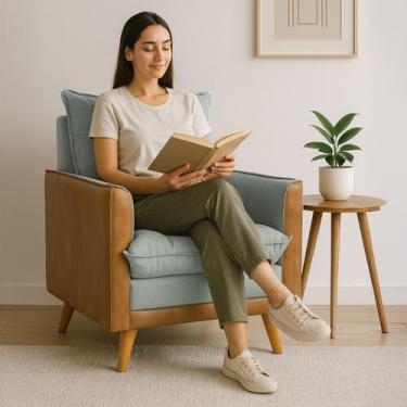 Imagem de Poltrona Cadeira Reclinável Londres material sintético Nozes e Linho C