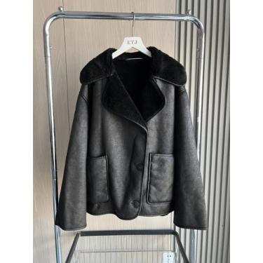 Imagem de Jaqueta Feminina Oversized De Manga Longa Com Gola Dupla Face, Quente 