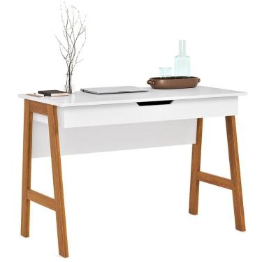 Imagem de Escrivaninha Parma Escritorio 1 Gaveta Pés Madeira Maciça Branco Branco