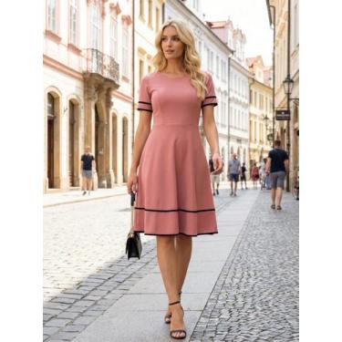 Imagem de Vestido Rodado Midi Godê Feminino Moda Evangélica Social Modelador Lux