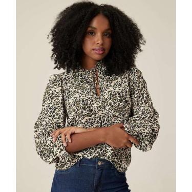 Imagem de Blusa Feminina Animal Print Amarração Marisa-74444, Bege, P