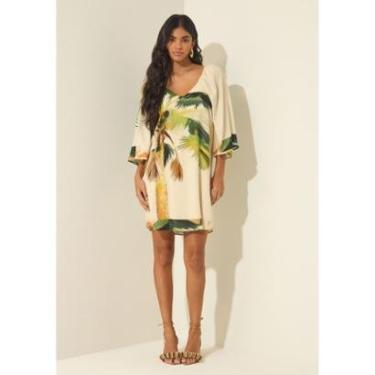 Imagem de Vestido Curto Estampado Com Mangas Amplas E Decote Em V-Feminino